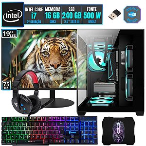 PC Gamer Completo Intel i7 16GB SSD 240GB Monitor 19 GRODD NIGHT