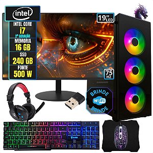 PC Gamer Completo Intel i7 16GB SSD 240GB Monitor 19 SMOG