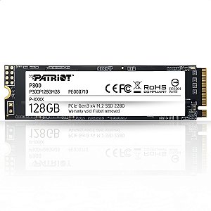 SSD NVMe, 128GB, Patriot P300, M.2 2280, Leitura: 2100MB/s, Gravação: 1100MB/s - P300P128GM28