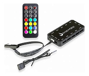 Controladora Gamer Para Cooler FAN, Rise Mode, ARGB, 5V, AURA 6 Pinos, Com Controle Remoto - RM-CON-01-5V