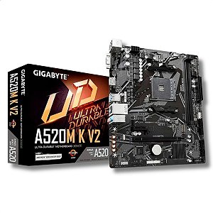 Placa-Mãe A520M K V2, Gigabyte, AMD AM4, mATX, DDR4, M.2, NVMe, Gigalan, Preto - A520M K V2 (Rev. 1.1)