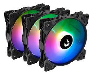 Ventoinha Cooler FAN (Kit Com 3 FAN), Rise Mode X BLACK, 120mm, Led ARGB, Molex + 2 Pinos - RM-XLD-01-ARGB
