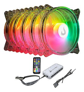 Ventoinha Cooler FAN (Kit Com 5 FAN + Controladora + Controle), Rise Mode CRYSTAL SOUND, 120mm, Led ARGB, 6 Pinos + 5v3