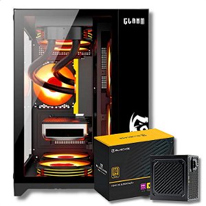 Gabinete Gamer Aquário, Clanm GRODD NIGHT + Fonte 600W 80 Plus, Preto