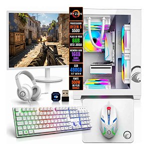 PC Gamer Completo Ryzen 5 16GB SSD 480GB Placa de Video 6GB 3050 Monitor 19" Completo GSNOW