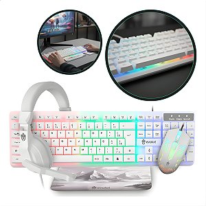 Combo Gamer 4X1 (Teclado+Mouse+Headset+Mousepad), Evolut, Led RGB, Branco - EG55