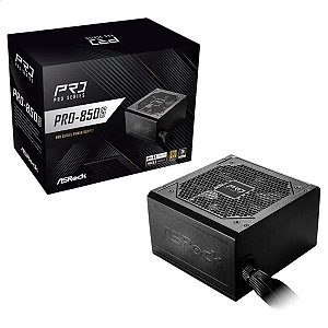 Fonte ATX 850W, ASRock PRO, 80 Plus Gold, PFC Ativo, Bivolt Automático, Com Cabo De Energia, Preto - PRO-850G