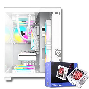 Gabinete Gamer Aquário, Clanm GRODD SNOW, Micro-ATX/ITX + Fonte 500W Branco