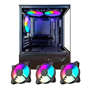 Gabinete Gamer Aquário, Hayom, Mini Tower, Micro-ATX/ITX, Vidro Temperado Lateral, Com 3 Fans Led RGB, Preto - GB1794