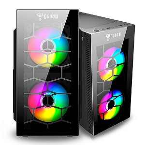 Gabinete Gamer Mid Tower, Clanm Kaesar, ATX/Micro-ATX, Vidro Temperado Frontal, Preto