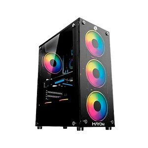 Gabinete Gamer Mid Tower, Hayom, ATX/Micro-ATX, Vidro Temperado Lateral, Com 4 Fans Led RGB, Preto - GB1749