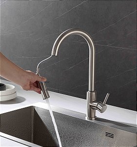 Torneira para Cozinha Monocomando Gourmet Extensível com Sensor de Proximidade Escovada