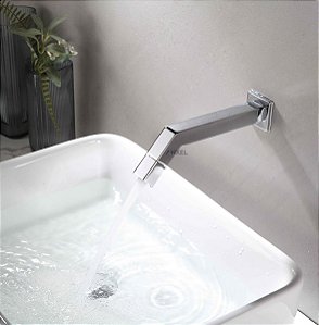 Torneira Banheiro Parede Quadrada Abre Fecha Bico Inox Cromada