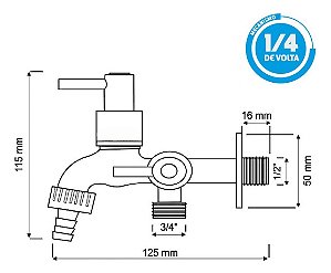Torneira Para Tanque E Jardim 2 Saidas C64 Em ABS Cromado