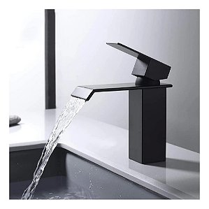 Torneira Banheiro Monocomando Misturador Inox Cascata Quadrada Preto Fosco