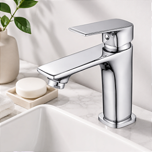 Torneira Banheiro Com Misturador Monocomando Inox Quadrada Cromado