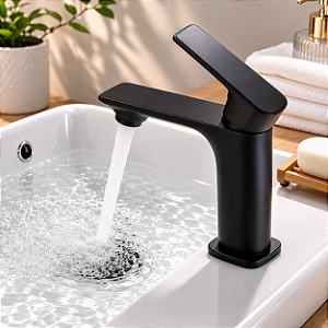 Torneira Banheiro Com Misturador Monocomando Inox Preto Fosco Black