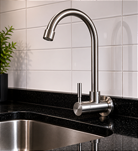 Torneira Cozinha Metal Inox Escovado Alta Resistência 1/4 Volta