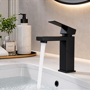 Torneira Banheiro Quadrada Preto Fosco Black Luxo Premium