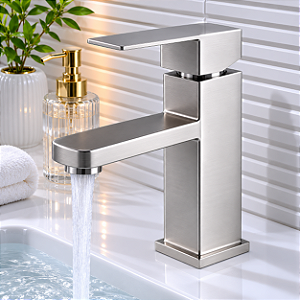 Torneira para Banheiro Monocomando de Mesa Quadrada Aço Inox Escovado