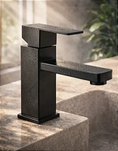Torneira Banheiro Quadrada Inox Baixa Água Fria 1/4 V Preto Fosco