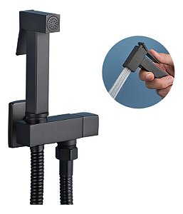 Ducha Higienica Com Suporte Fixo Metal Preto Fosco