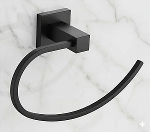Porta Toalha De Rosto Argola Quadrado Preto Fosco