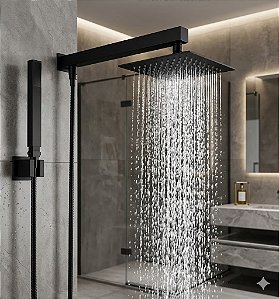 Ducha Slim Quadrado Com Desviador e Preto Fosco