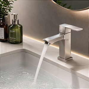 Torneira Banheiro Quadrada Inox Escovada Água Fria 1/4 Volta
