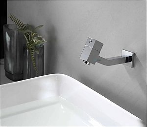 Torneira Banheiro Quadrada Parede Inox Cromado