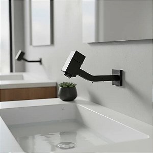 Torneira Banheiro Parede Quadrada Inox Preto Fosco