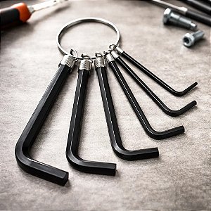 Kit Chaves Allen Hexagonal Curta com Argola 6 Peças