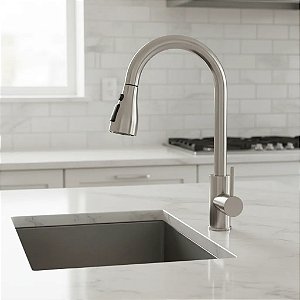 Torneira Para Cozinha Gourmet Com Misturador Monocomando Ducha Extensível Com 2 Jatos Inox Escovado