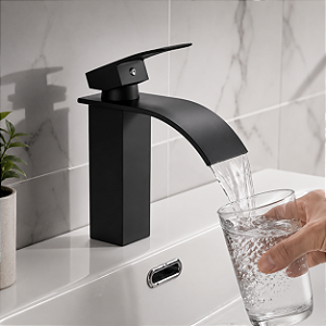 Torneira Para Banheiro Monocomando de Mesa Bica Cascata Slim Black Cor Matte Preto Fosco
