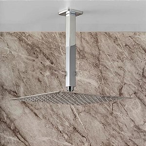 Ducha Chuveiro de Teto Quadrado Slim em Metal Cromado com Braço