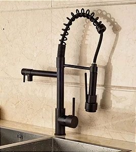 Torneira De Cozinha Gourmet Monocomando Baixa 50 Cm Com Ducha Spray Preto Fosco Black Matte