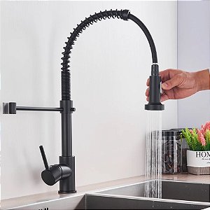 Torneira Cozinha de Mesa com misturador monocomando Gourmet Flexível 2 jatos Classi Preto Fosco
