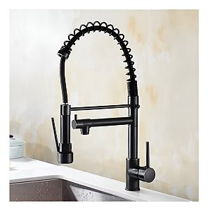 Torneira De Cozinha Gourmet Monocomando Baixa 50 Cm Com Ducha Spray Preto Fosco Black