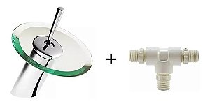 Torneira De Vidro Monocomando Cascata Baixa Com Adaptador Para Água Fria