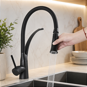 Torneira Monocomando Para Cozinha Maxforte Quadrada de Luxo Ultra Fina Preto Fosco