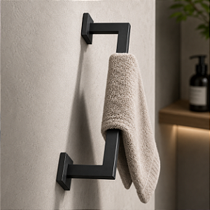 Porta Toalha De Banho E Rosto Luxo 30cm Black