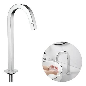 Torneira para Banheiro de Mesa Bica Alta Quadrada em Metal Cromado