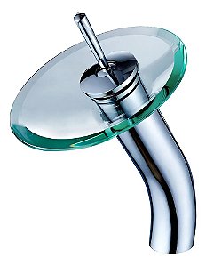Torneira Cascata de Vidro para Banheiro com Misturador Monocomando Alta Cromada