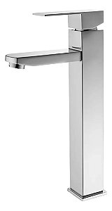 Torneira Para Banheiro Monocomando de Mesa Quadrada Alta Em Aço Inox Escovado