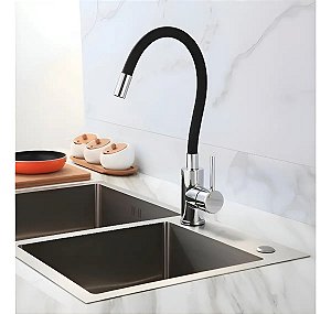 Torneira Cozinha Mesa Monocomando Flexível Preta