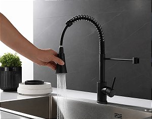 Torneira Gourmet Monocomando Cozinha Preto Fosco Flexível 2 Jatos