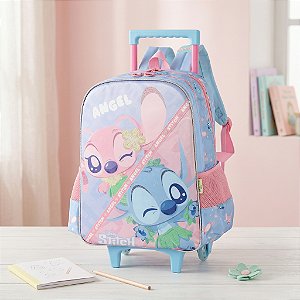Mochial Escolar de Rodinha Stitch & Angel - 2 Compartimentos e Alças para Costas - Disney - Original