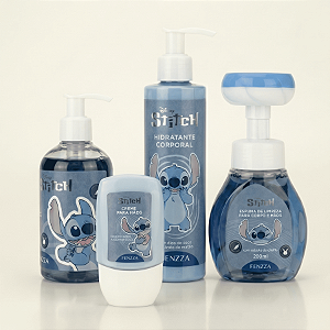 Fenzza Kit Corporal Stitch Completo - 4 itens - Sabonete, Espuma, Hidratante Glitter e Creme de Mãos