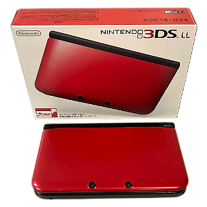 Console Nintendo 3DS LL Red Black 32GB modelo WAP-002 Japonês Completo com Manual e caixa serial batendo