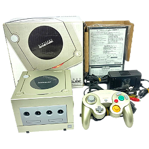 Nintendo Gamecube Starlight Gold Dourado DOL-101 Japonês Com Caixa Original caixa interna e Manual de Instruções Serial Batendo